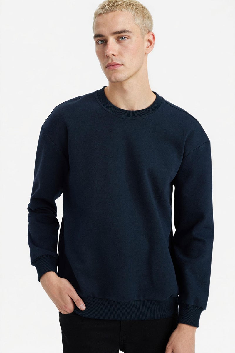 DeFacto Blue Man Boxy Fit Long Sleeve Sweatshirt Casual - Image 4